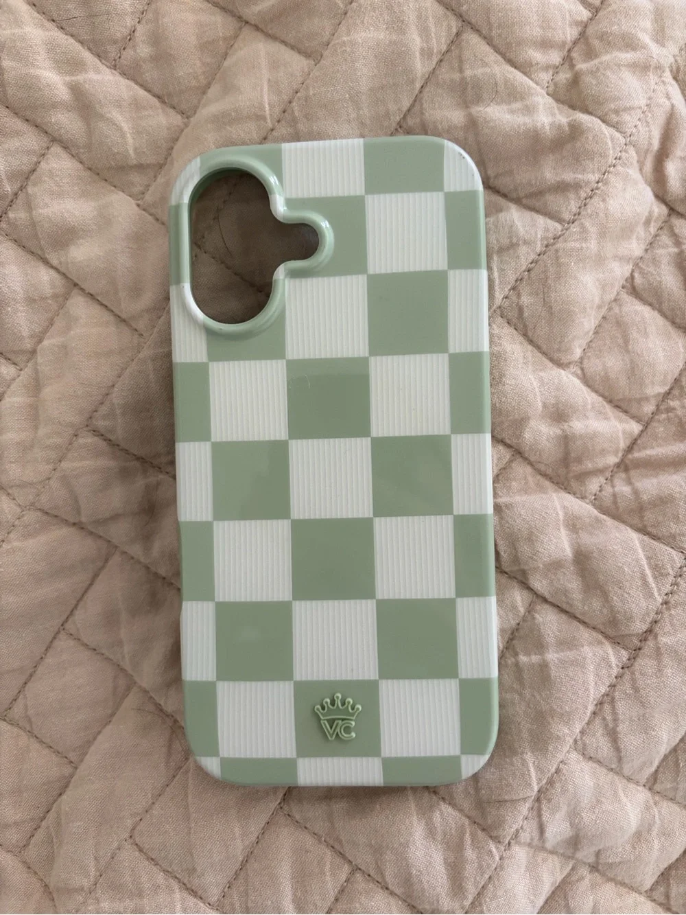 Velvet Caviar Sage Green & White Checkerboard Phone Case with Card Slot